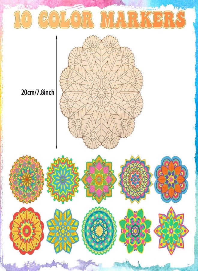 Vercraft 28 Pcs Wooden Mandala Painting Set Diwali Crafts Include 10 Unfinished Wood Cutouts with 18 Colored Pencil for Making Kit Mandala Crafts for Painting DIY Home Decors(Floral Style) - Image 2